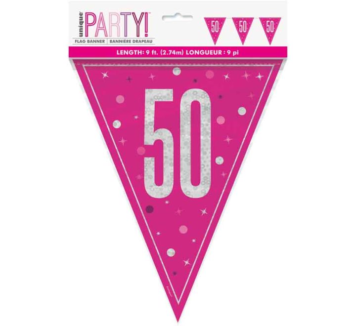 BUNTING - 50th - PINK GLITZ