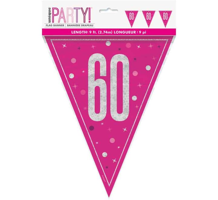 BUNTING - 60th - PINK GLITZ