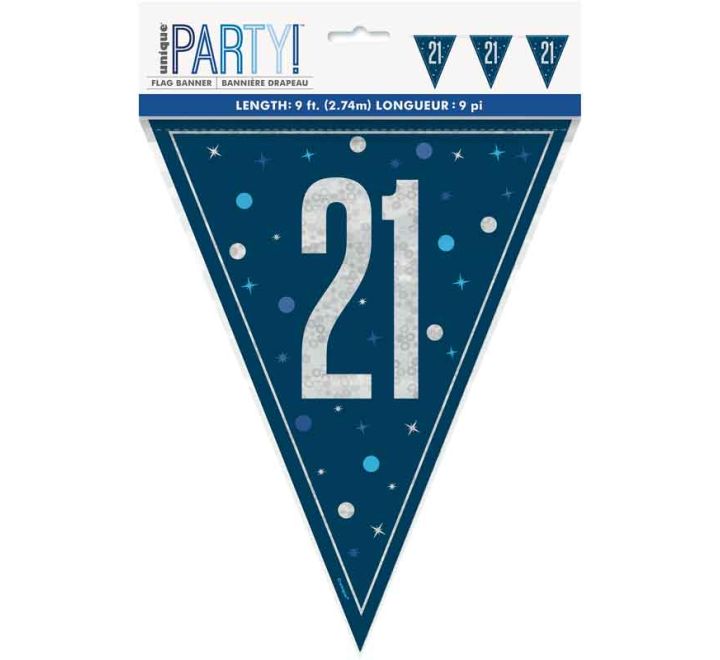 BUNTING - 21st - BLUE GLITZ