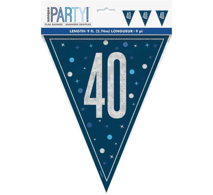 BUNTING - 40th - BLUE GLITZ