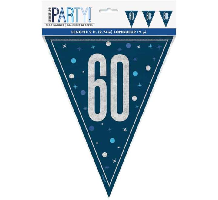 BUNTING - 60th - BLUE GLITZ