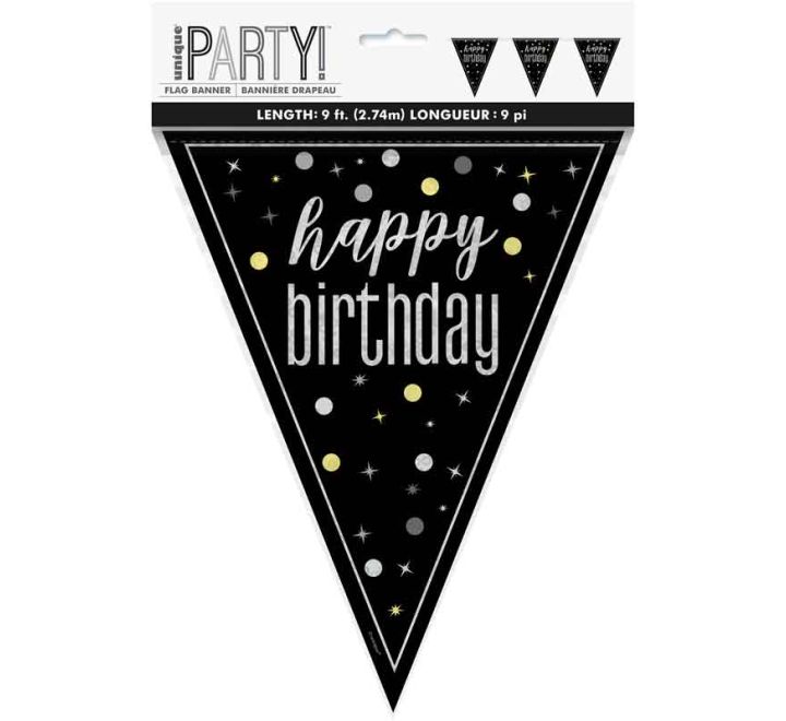 BUNTING - HAPPY BIRTHDAY - BLACK GLITZ