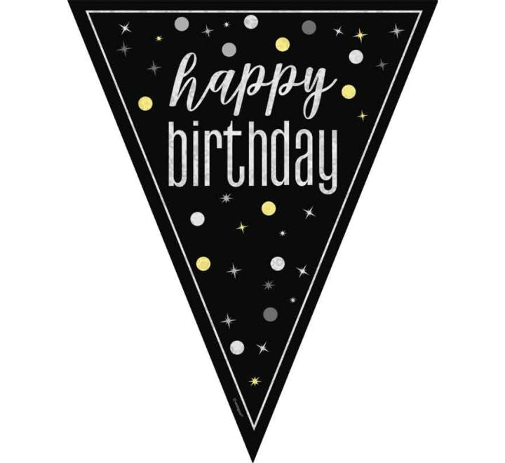 BUNTING - HAPPY BIRTHDAY - BLACK GLITZ