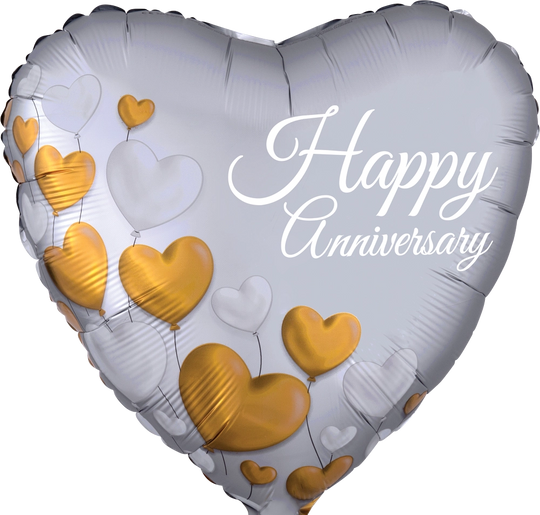 18" FOIL - ANNIVERSARY PLATINUM HEARTS