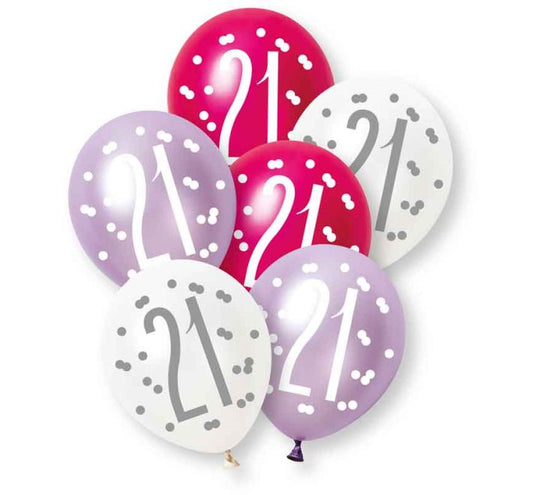 PACK OF 6 LATEX - 21st - PINK GLITZ