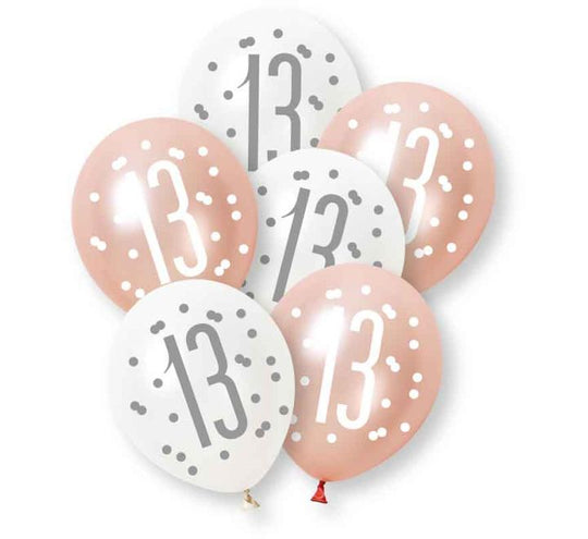 PACK OF 6 LATEX - 13th - ROSE GOLD GLITZ