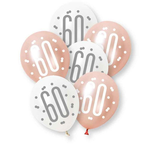 PACK OF 6 LATEX - 60th - ROSE GOLD GLITZ