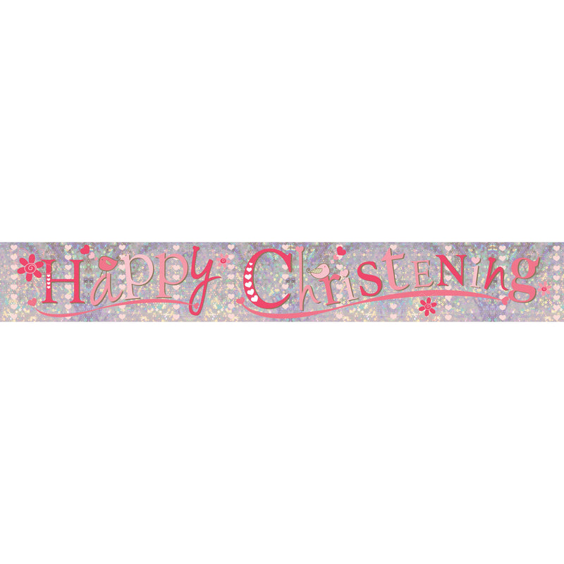 BANNER - HAPPY CHRISTENNG - PINK HOLOGRAPHIC