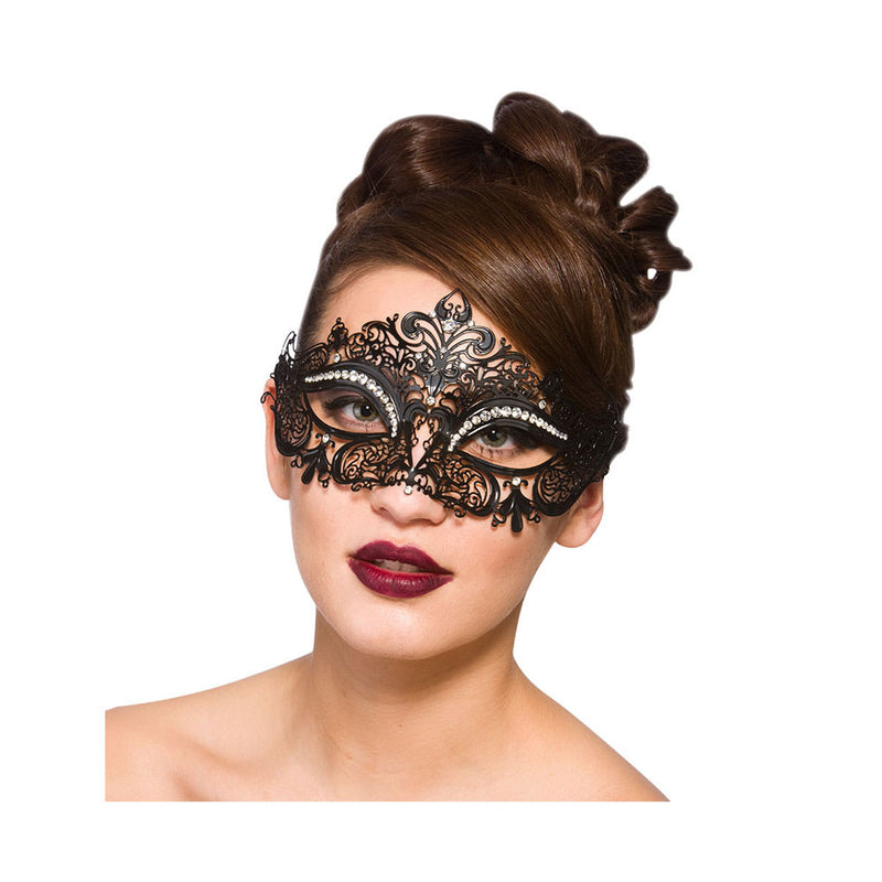 FILIGREE METAL EYEMASK - BLACK WITH DIAMANTES