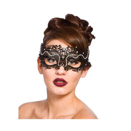 FILIGREE METAL EYEMASK - BLACK & DIAMANTES