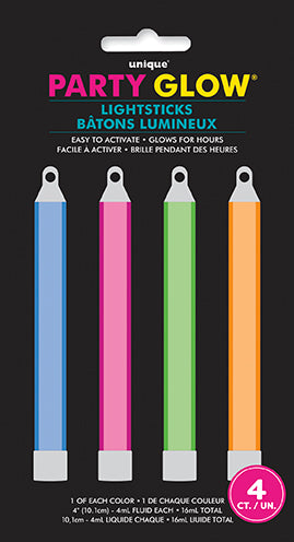 PARTY GLOW - ASSORTED LIGHTSTICKS - PACK OF 4