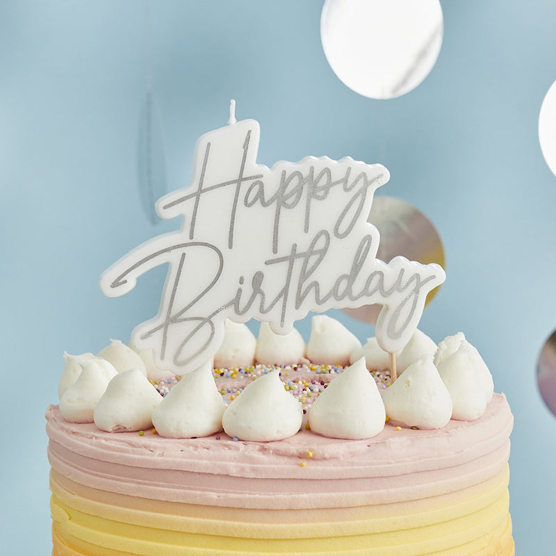 CANDLE - HAPPY BIRTHDAY - SILVER