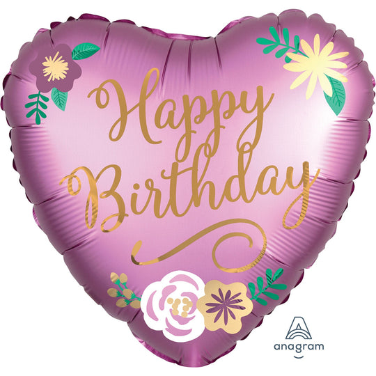 18" FOIL -  HAPPY BIRTHDAY - SATIN FLOWERS