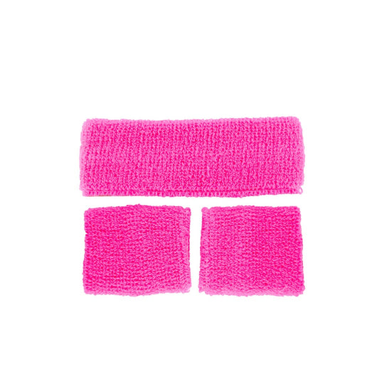 80s SWEATBAND & WRISTBANDS - NEON PINK