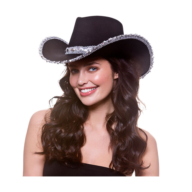 TEXAN COWGIRL HAT - BLACK WITH SEQUINS