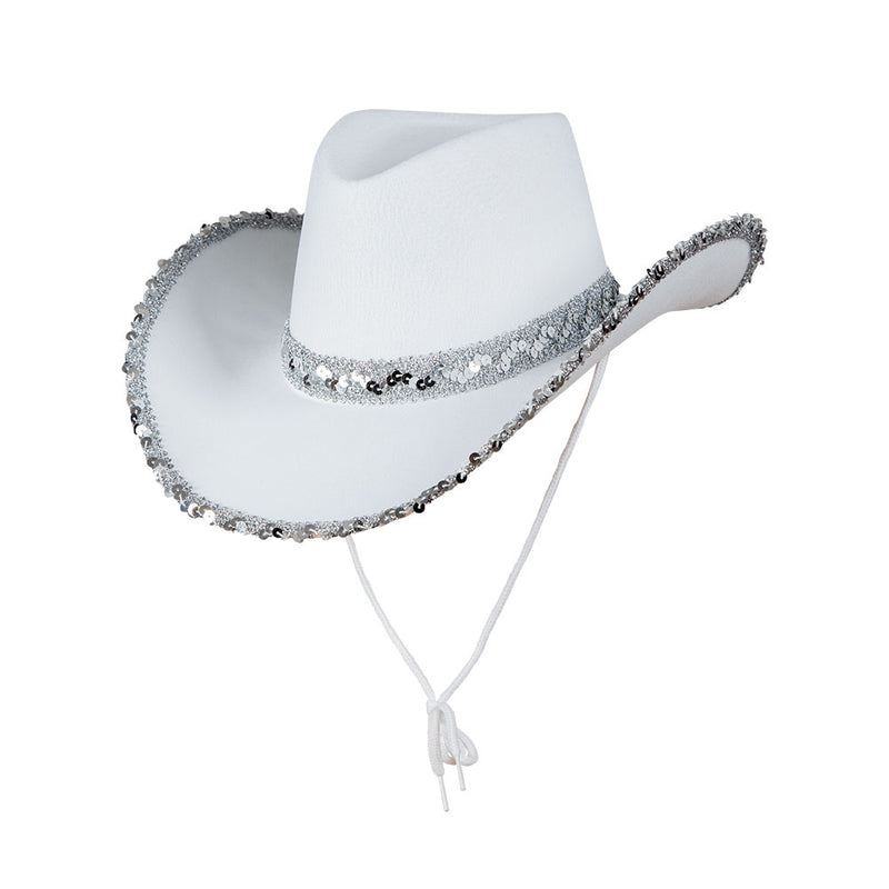 TEXAN COWGIRL HAT - WHITE WITH SEQUINS