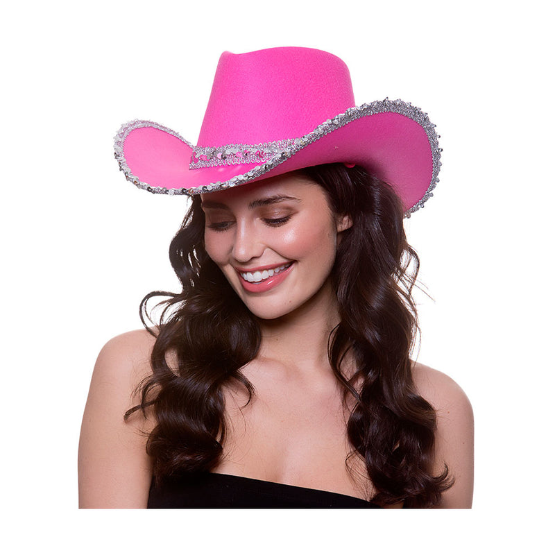 TEXAN COWGIRL HAT - HOT PINK WITH SEQUINS