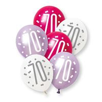 PACK OF 6 LATEX - 70th - PINK GLITZ