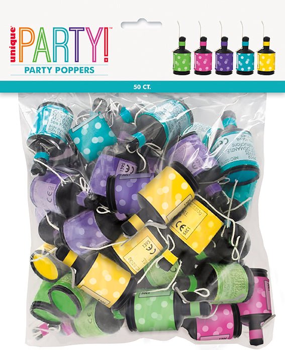 PARTY POPPERS - RAINBOW - PACK OF 50
