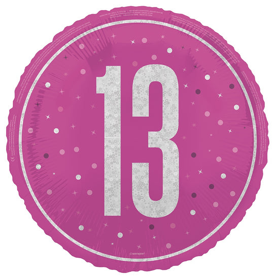 18" FOIL - 13th - PINK GLITZ