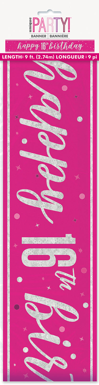 BANNER - HAPPY 16th BIRTHDAY - PINK GLITZ