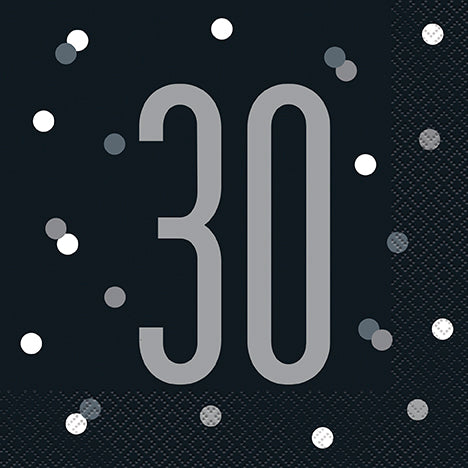 NAPKINS - 30th BLACK - PACK OF 16