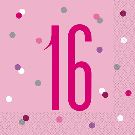 NAPKINS - 16th PINK - PACK OF 16