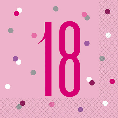 NAPKINS - 18th PINK - PACK OF 16