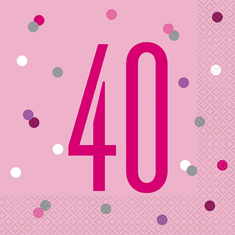 NAPKINS - 40th - PINK - PACK OF 16