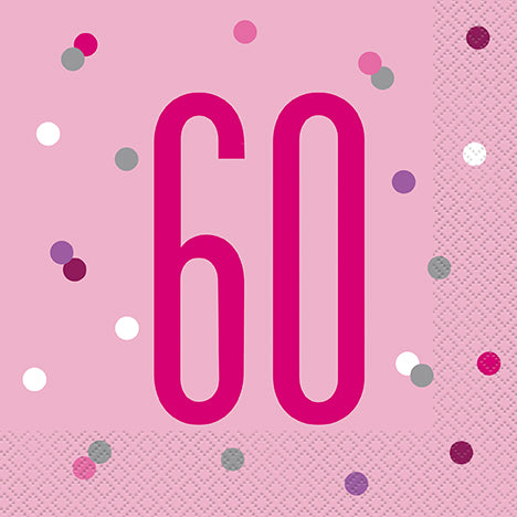 NAPKINS - 60th PINK - PACK OF 16