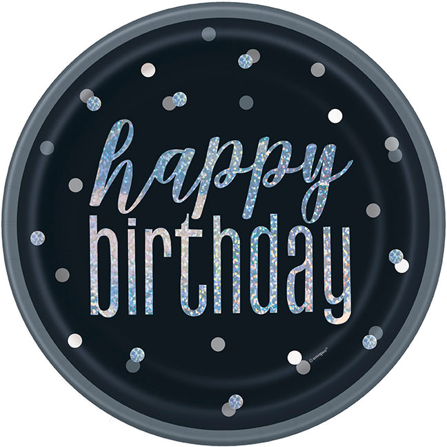 PAPER PLATES - GLITZ BLACK BIRTHDAY - PACK OF 8