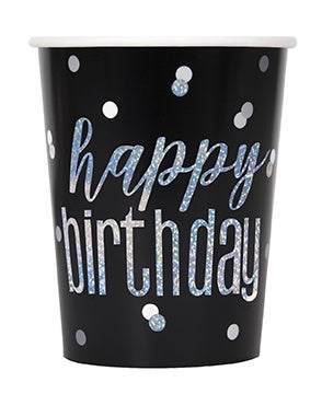 CUPS - GLITZ BLACK BIRTHDAY - PACK OF 8