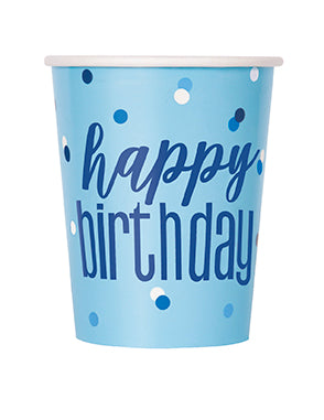 CUPS - BLUE & SILVER BIRTHDAY - PACK OF 8
