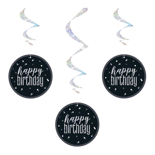 SWIRL DECORATIONS - HAPPY BIRTHDAY - BLACK