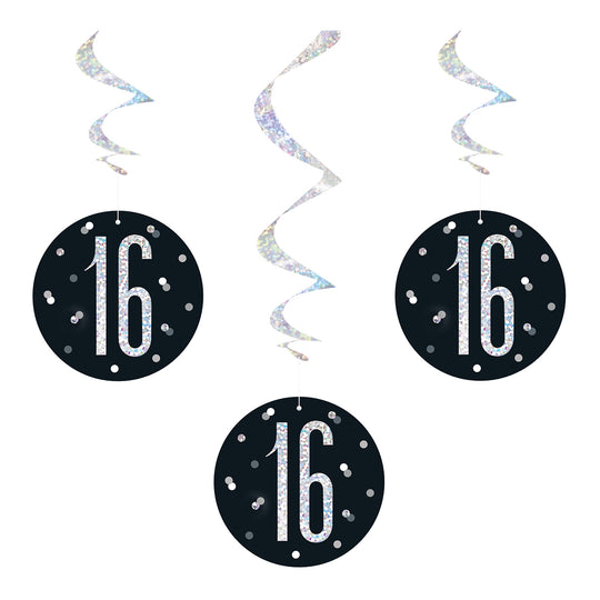 SWIRL DECORATIONS - 16th - BLACK GLITZ