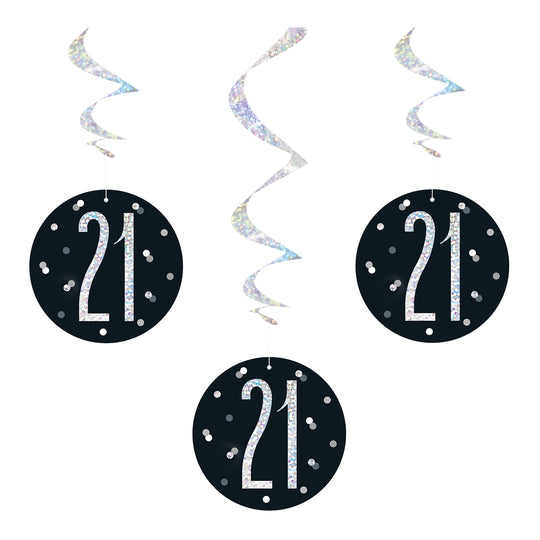 SWIRL DECORATIONS - 21st - BLACK