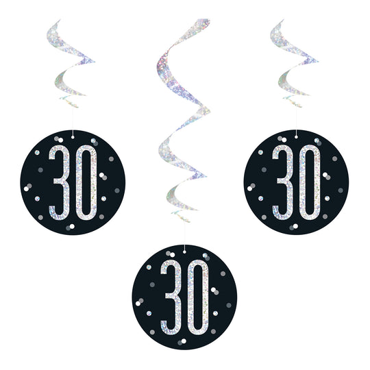 SWIRL DECORATIONS - 30th - BLACK