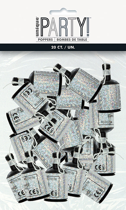 PARTY POPPERS - HOLOGRAPHIC BLACK - PACK OF 20