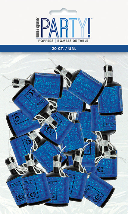 PARTY POPPERS - HOLOGRAPHIC BLUE - PACK OF 20