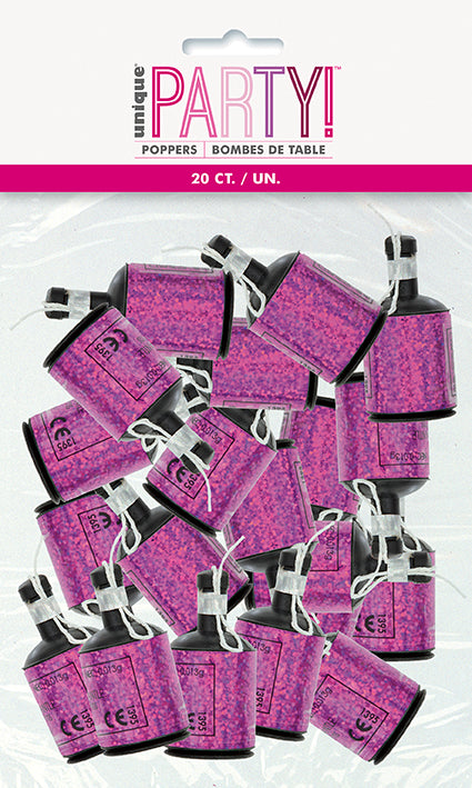 PARTY POPPERS - HOLOGRAPHIC PINK - PACK OF 20