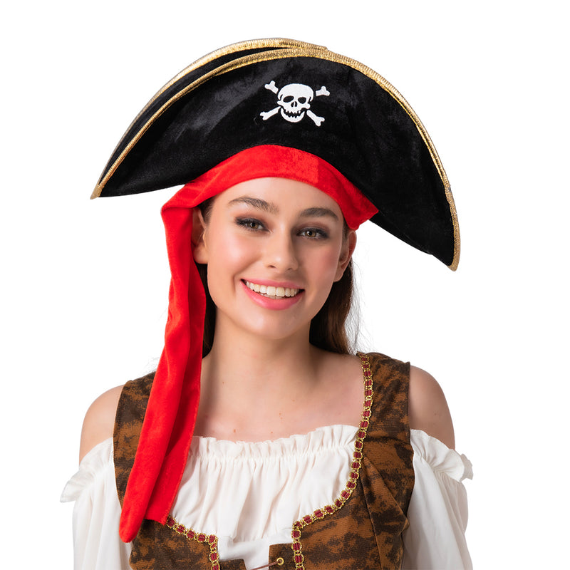 PIRATE HAT - BLACK  WITH RED BANDANA