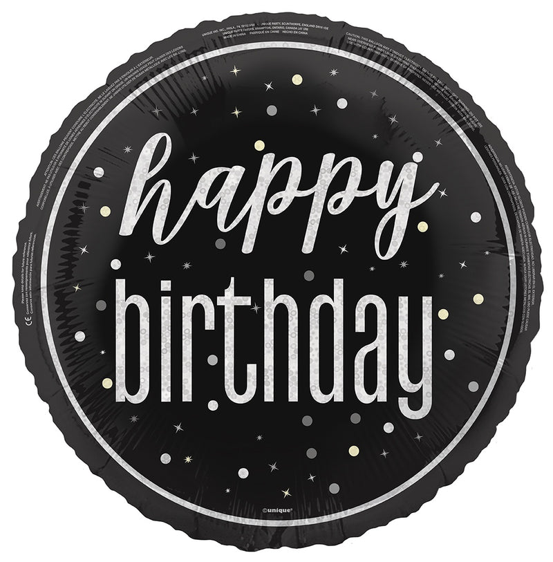 18" FOIL - HAPPY BIRTHDAY - BLACK GLITZ