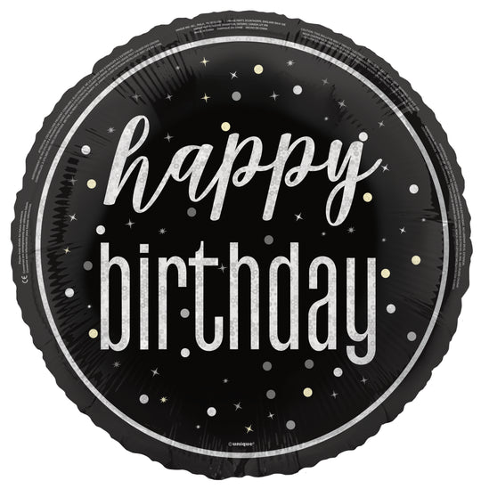 18" FOIL - HAPPY BIRTHDAY - BLACK GLITZ
