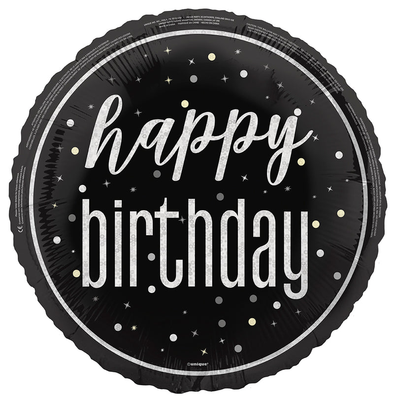 18" FOIL - HAPPY BIRTHDAY - BLACK & SILVER