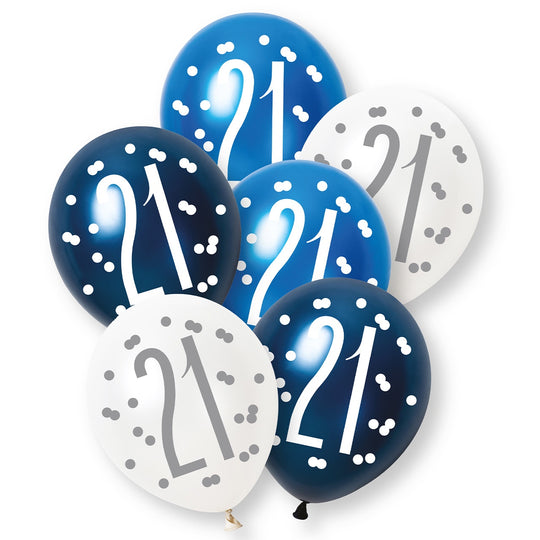 PACK OF 6 LATEX - 21st - BLUE GLITZ