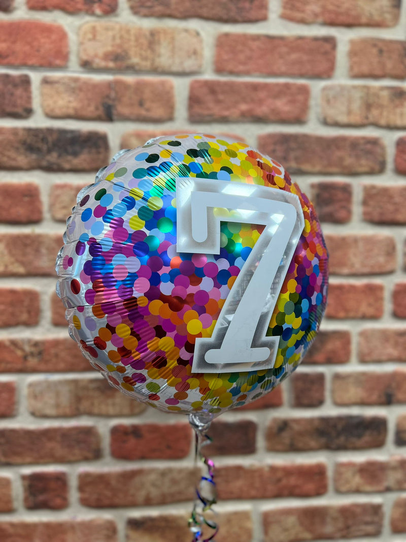 18" FOIL - AGE 7 - RAINBOW CONFETTI