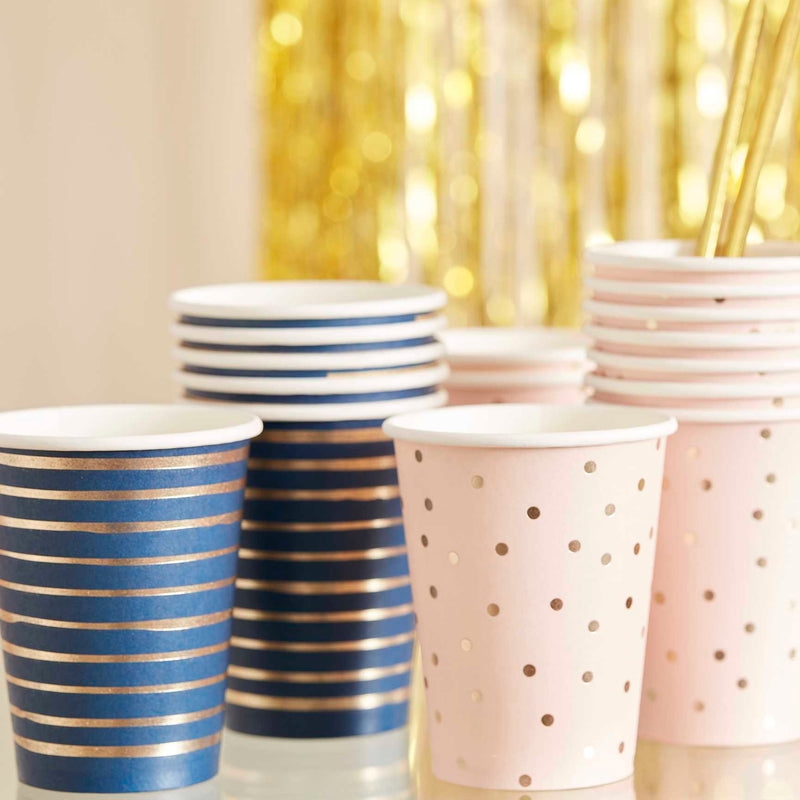 CUPS - PINK & NAVY FOILED - PACK OF 8