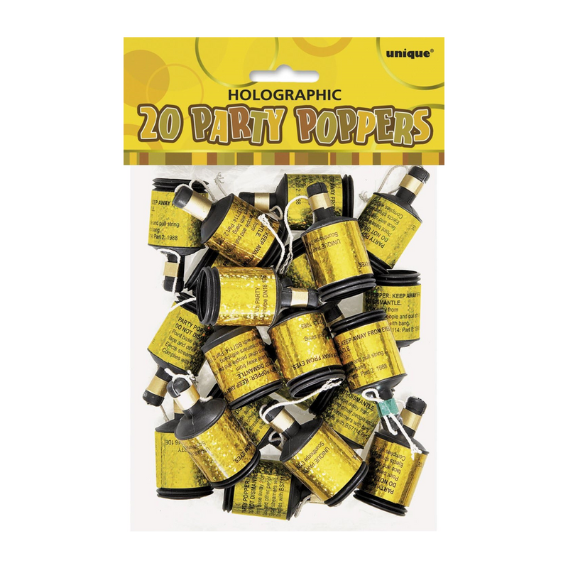 PARTY POPPERS - HOLOGRAPHIC GOLD - PACK OF 20