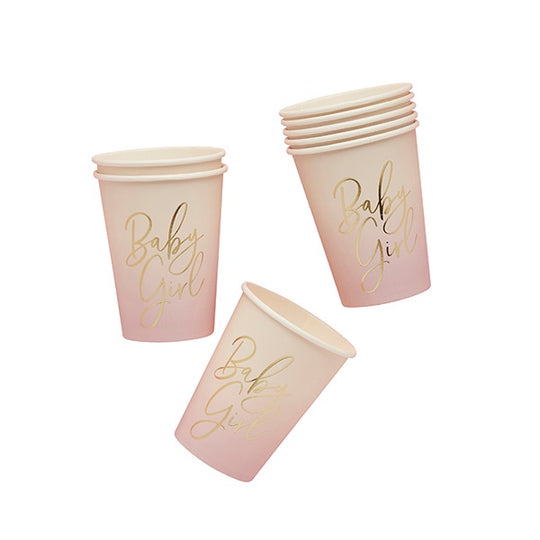 PAPER CUPS - 'BABY GIRL' - PACK OF 8