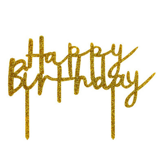 CAKE TOPPER - HAPPY BIRTHDAY - GOLD GLITTER ACRYLIC